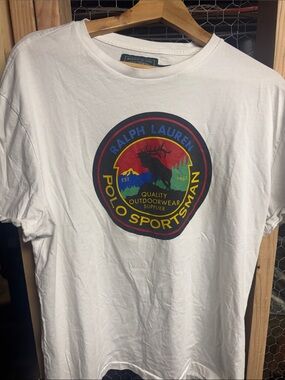 Ralph Lauren White Short-Sleeve Tee with Multicolor Polo Sportsman Patch
